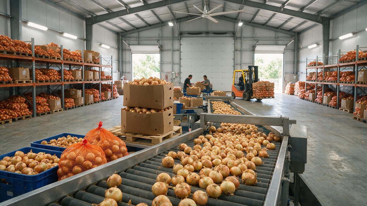Onions packed in export net bags