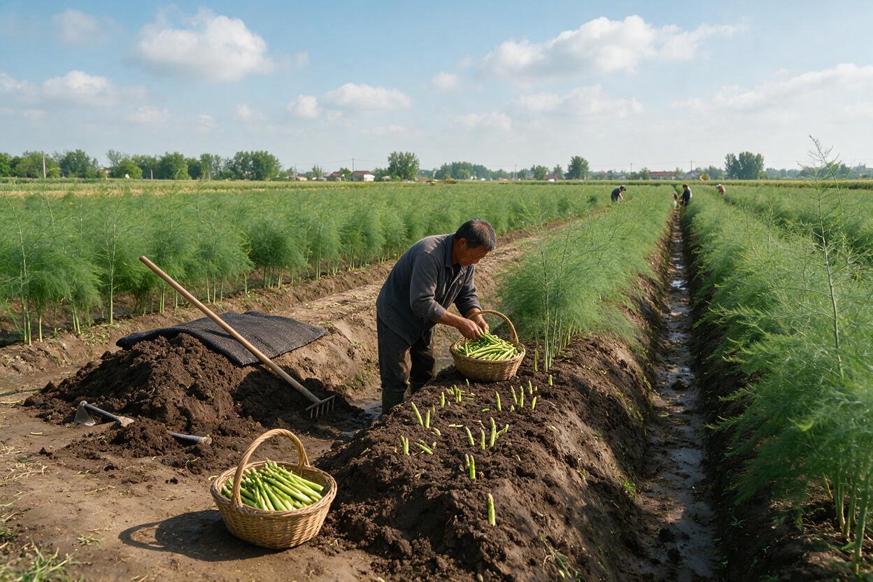 Asparagus field harvest