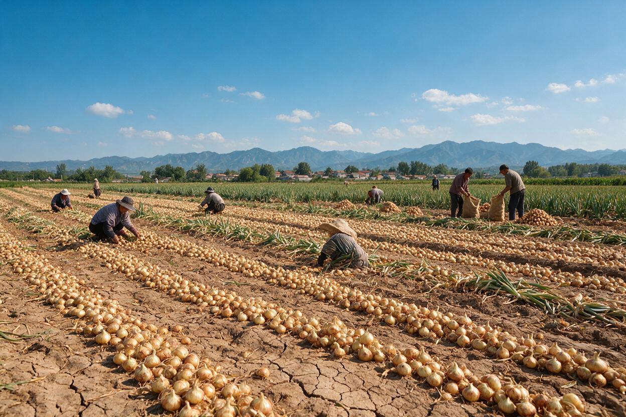 Onion field harvest