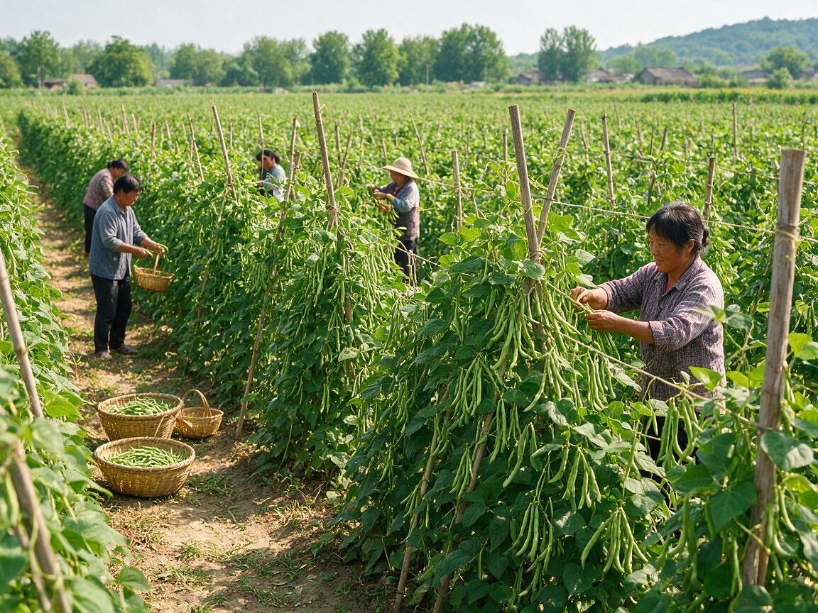 Green bean field harvest
