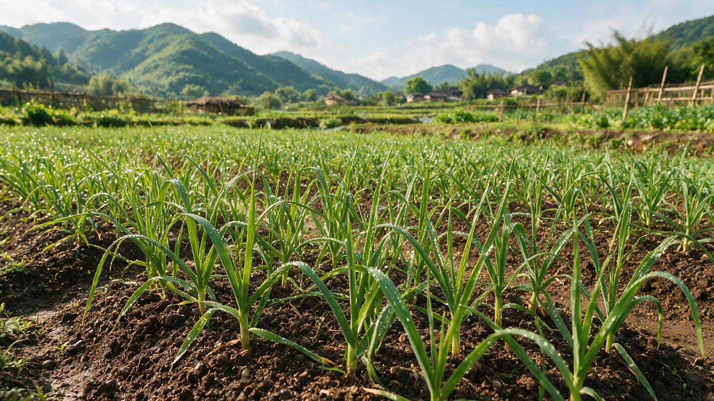 organic garlic field