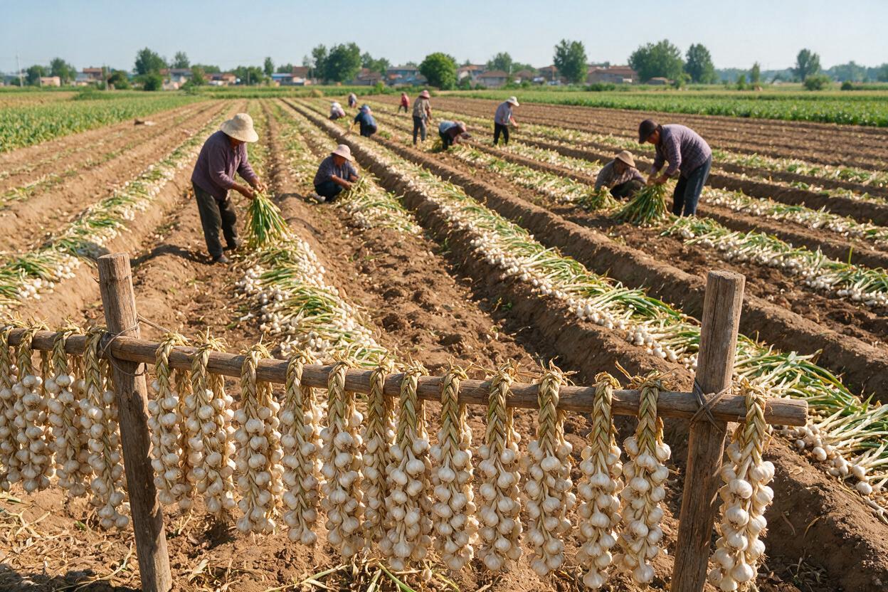 garlic harvest field
