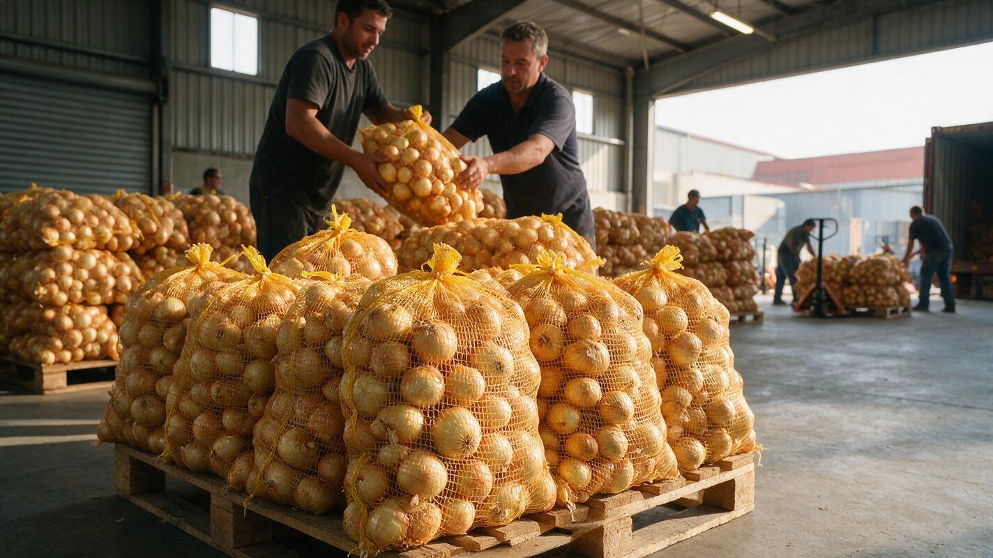 onion export bags loading China